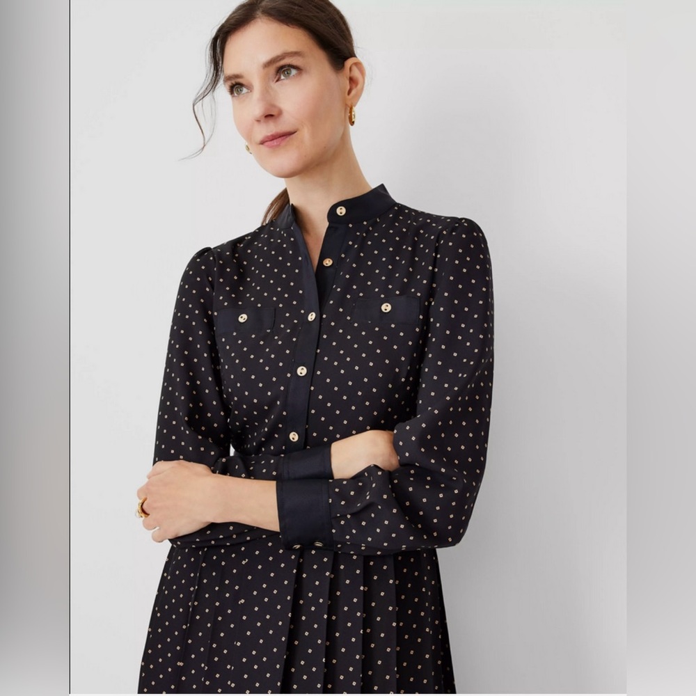 Ann Taylor Black and White Polka Dot Long Sleeve Dress - Picture 4 of 14